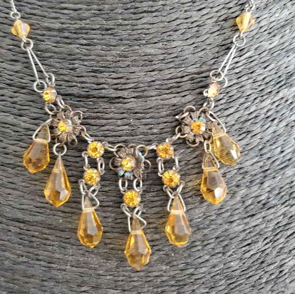 Gorgeous Antique Citrine Glass Necklace Choker - Picture 6 of 11